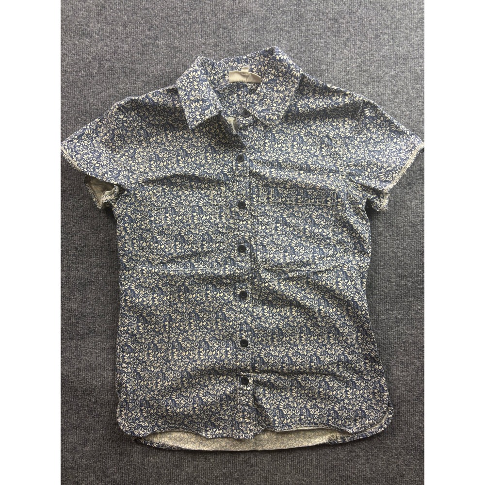 Dovetail Workwear Shirt Women XS Blue Floral Short Sleeve Button Down Stretch
